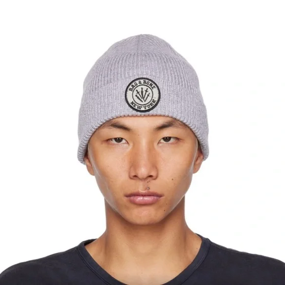 BNWT - RAG & BONE Ribbed Wool Beanie Grey Melange - Picture 7 of 8